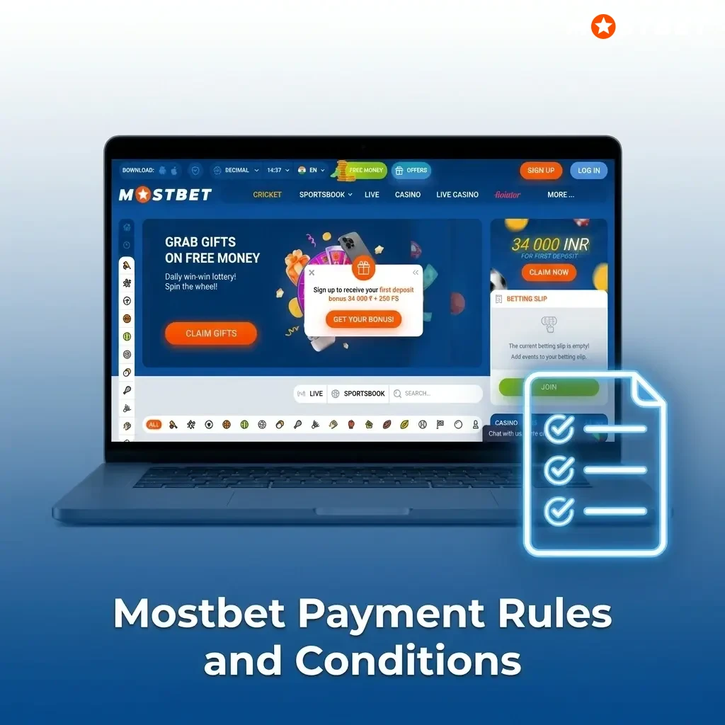 Mostbet India payment rules covering verification, withdrawal conditions, wagering requirements, and transaction limits in INR