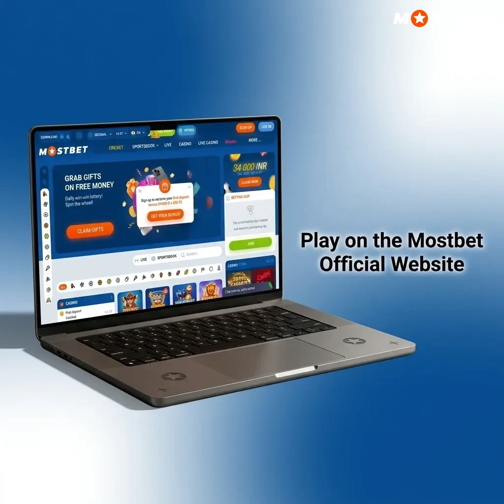 Mostbet official website accessed via browser on PC with sports betting, live casino, slots and table games available
