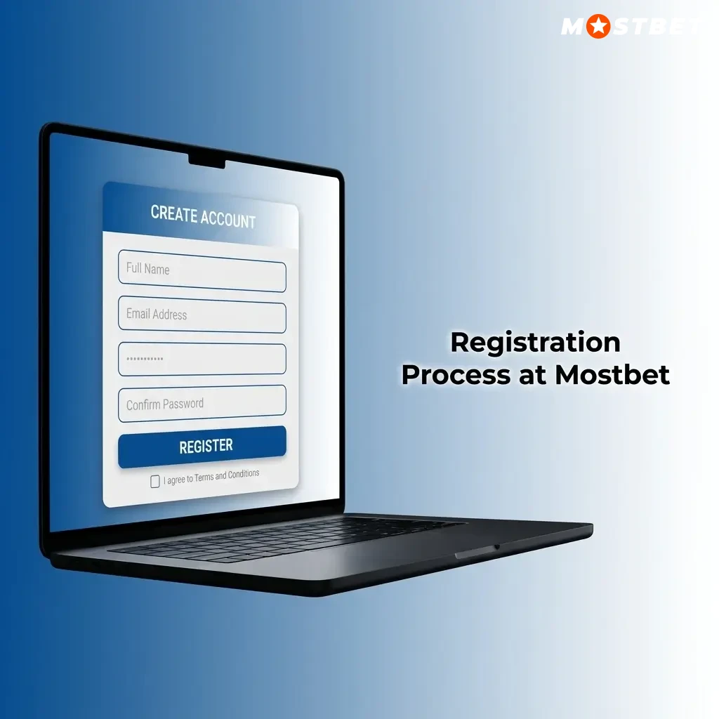 Mostbet registration process steps for Indian users showing account setup, INR currency selection, and UPI deposit options